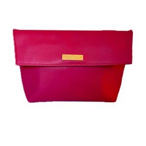 Salvatore Ferragamo Makeup Cosmetics Bag Fuscia Vegan Leather Snap Close Pockets